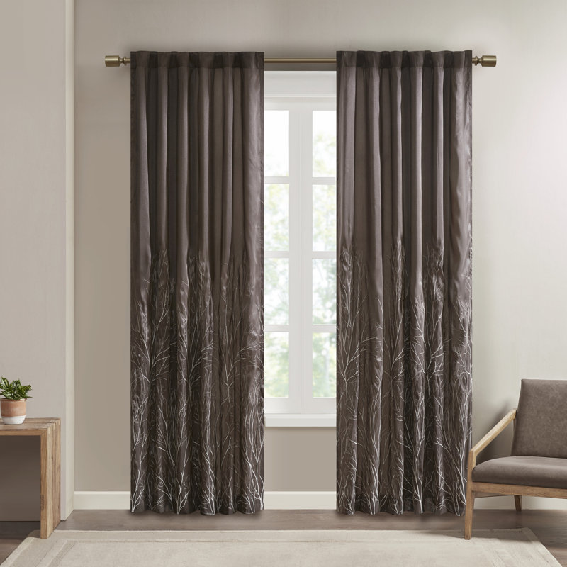 Andora Embroidered Branch Rod Pocket Single Curtain Panel, 50" W x 84" L, Chocolate