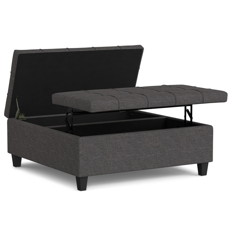 Harrison 40"W Upholstered Transitional Square Lift-Top Ottoman with Sturdy Base, Slate Gray Linen Look Fabric