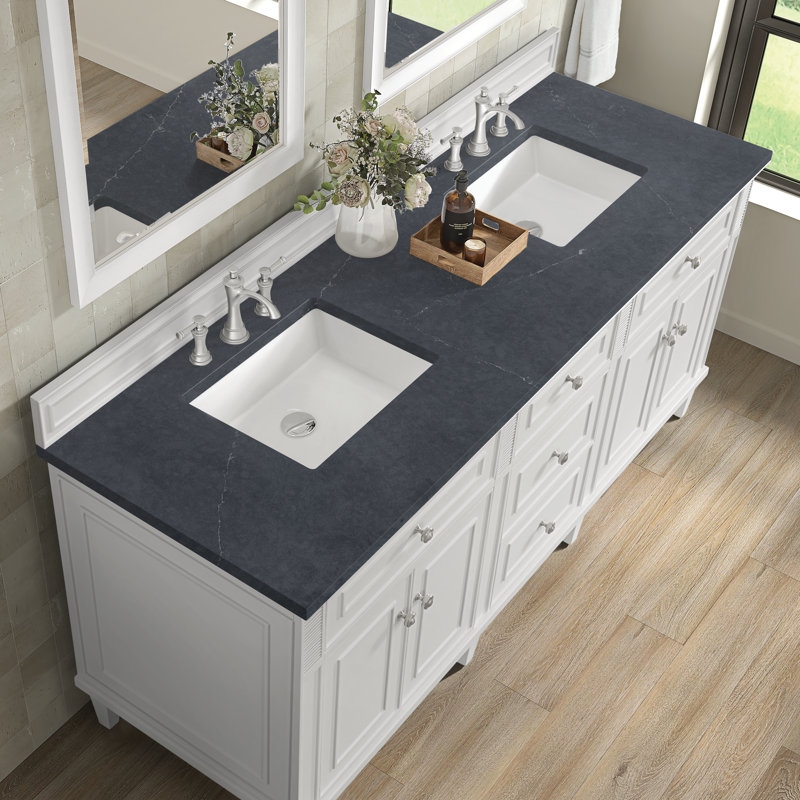 Lorelai 72'' W Double Vanity, Bright White, Charcoal Soapstone, 8" Widespread