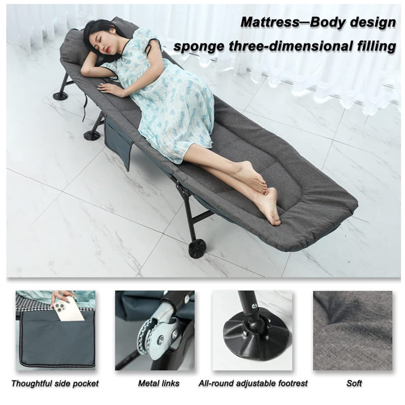 Camping bed, camping bed, office bed, Grey