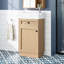 Meuble-lavabo de 18,5 po de style rustique avec lavabo réversible en résine, fabrication d'armoire, tablette intérieure réglable pour un rangement personnalisé, poignées élégantes en alliage de zinc, surface à grain de bois, conception à fermeture en douceur