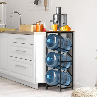 Porte-bidon de 5 gallons, support de bouteille d'eau à 3 niveaux avec tablette supérieure en bois, support pour refroidisseur d'eau robuste, support de rangement pour distributeur d'eau pour le bureau de la cuisine et le salon