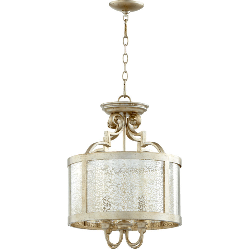 Luminaire suspendu 4 lumières Marysville, Feuille argentée vieillie