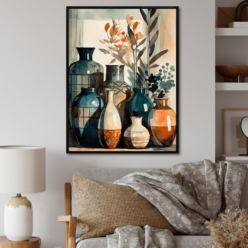 Vase en céramique Roumpini, H 32 po x l 24 po x P 1 po, Cadre flottant noir