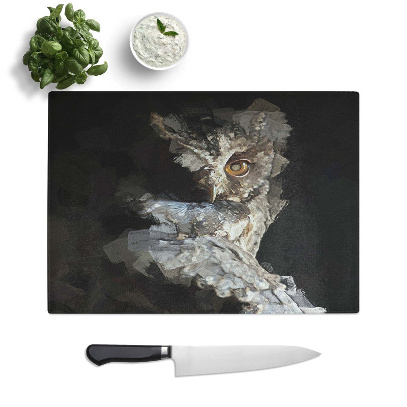 Tempered Glass Owl Chopping Board, 39 cm W x 28.5 cm L