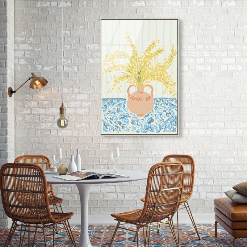 Sunny Flower Vase Print by Oliver Gal, 25"H x 17"W, Silver Floater Frame