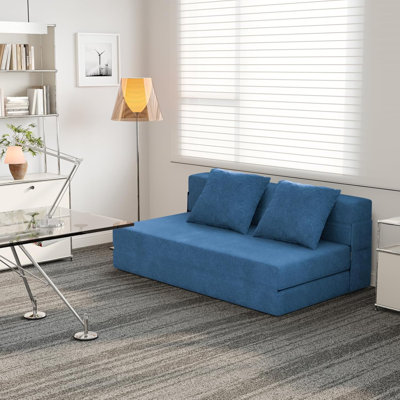 5-in-1 Convertible Folding Sofa Bed – Sleeper Chair with Pillows, Fold-Out Futon Couch, and Foldable Floor Mattress for Living Room, Dorm, Guest Room, Home Office, or Apartment, Navy Blue