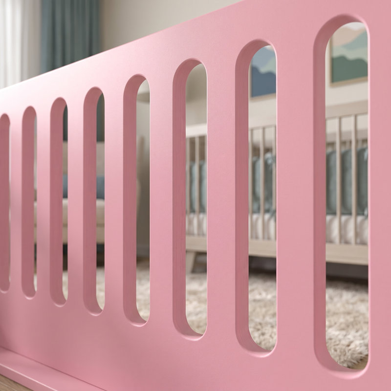 Lit pour enfant en bois massif avec porte et haute clôture Benedict Montessori, Grand lit, Rose