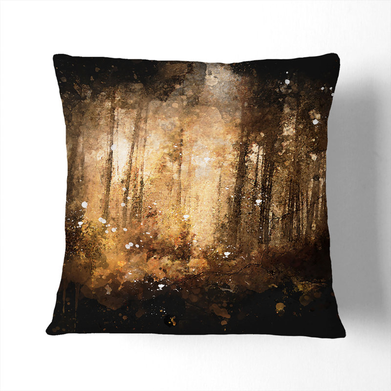 Forest in an Orange Glow Cushion with Filling, 40cm H x 40cm W x 15cm D, Stone