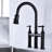Matte Black Pull-Down Kitchen Faucet - Dual Handles For Precise Temperature And Flow Regulation 360-Degree Rotating High Nozzle Enlarged Cleaning Reach Brass Made Durability Bridge Effortless Handle