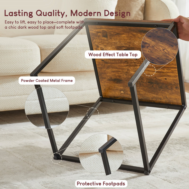 Sylvie 2 Piece Nest of Tables Industrial Living Room Side Tables With Metal Legs, Dark Wood