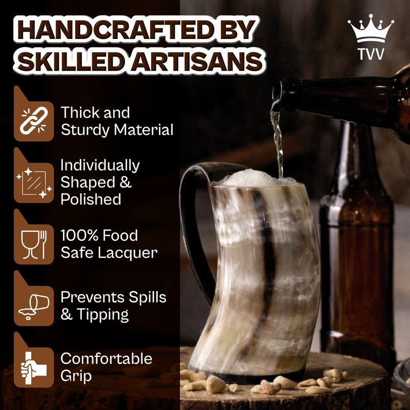 Coffret de tasses en corne de bœuf viking avec peigne en bois et sous-verre, cadeau pour garçons d'honneur