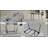 47 to 63 Inch Expandable MDF Dining Table with White Marble Pattern and Tapered Black Metal Legs, Modern Industrial Design