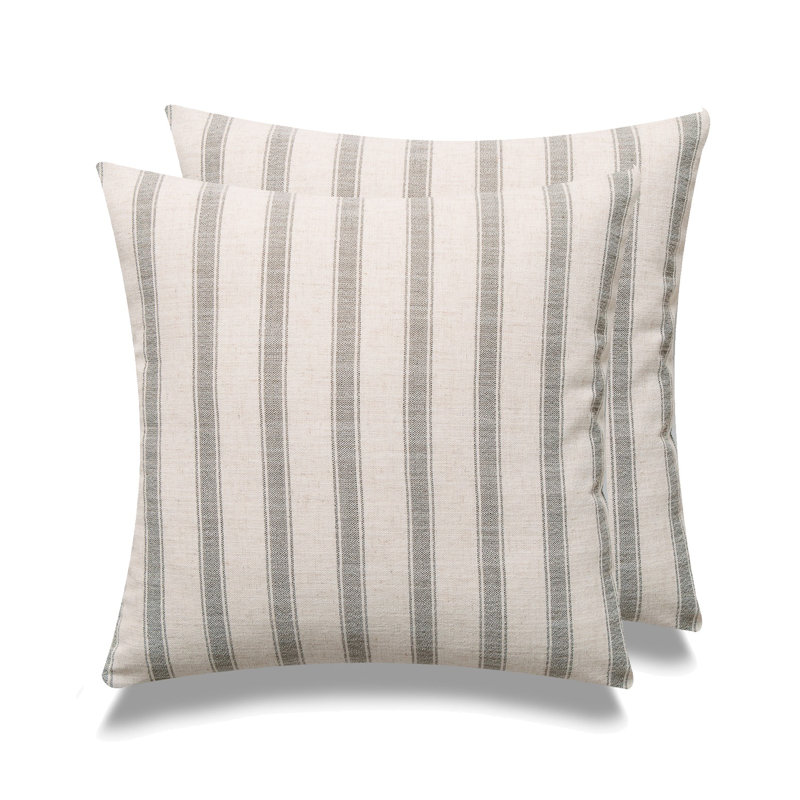 Michael Penney Striped Linen Throw Pillow, Feathers, Gray