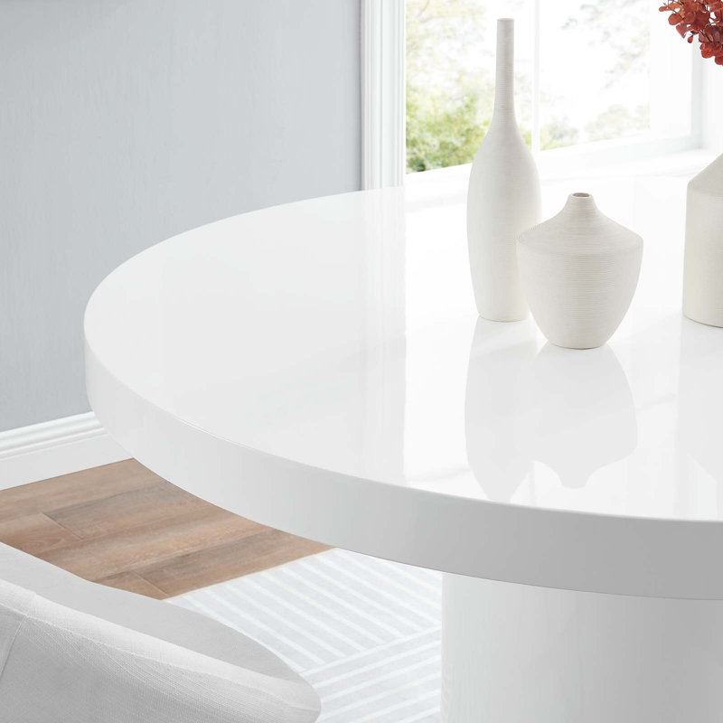 Modern 60" Round High Gloss White MDF Dining Table