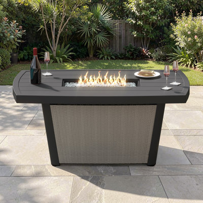 Table de foyer d'extérieur en aluminium avec base en osier et réservoir de carburant caché Baecher H 24,61 po x l 51,97 po