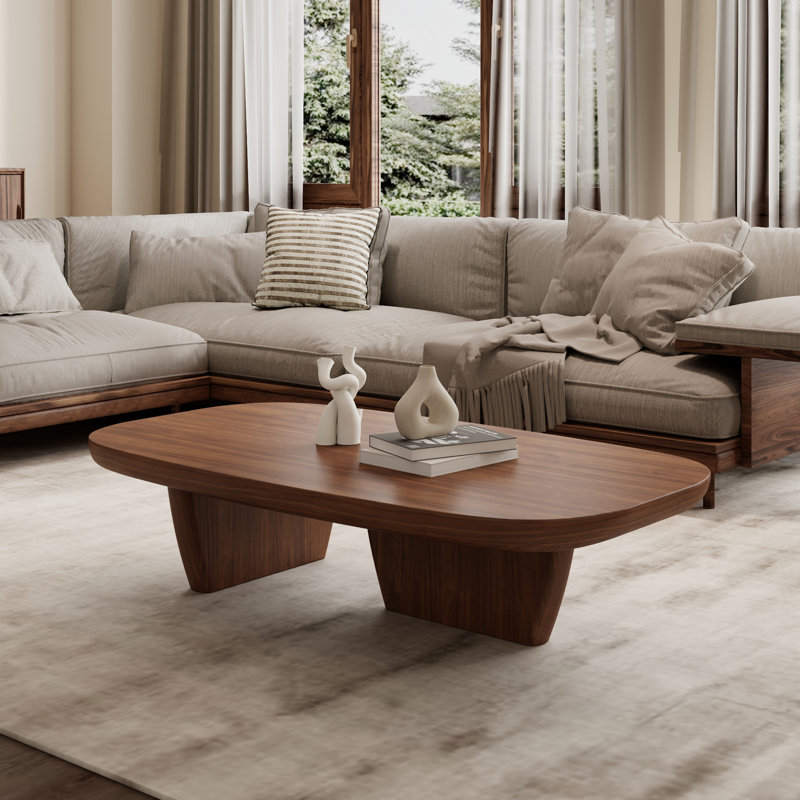 51" Mid century Modern Rectangular Coffee Table, Solid Wood Coffee Table for Livingroom, Brown