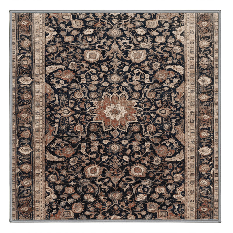 Tapis persan gris lavable à la machine, Carré 5 pi