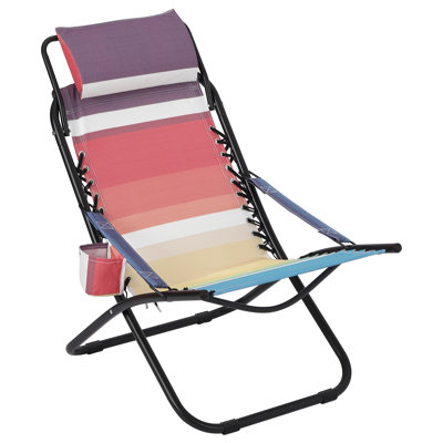 Lightweight Adjustable Beach Chair w/Headrest+Cup Holder, Rainbow Stripe, 330LB Capacity
