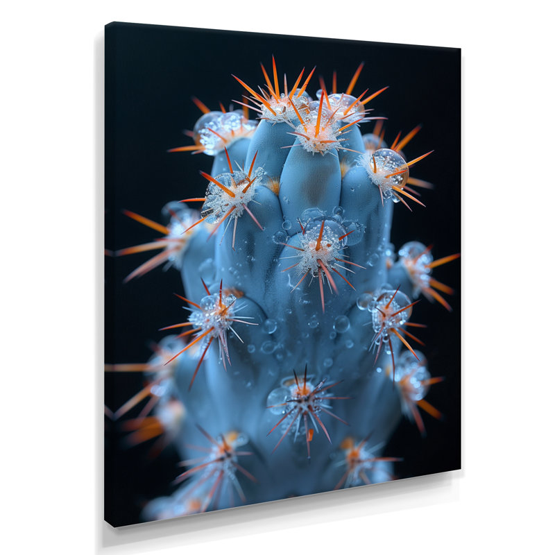 Cactus monochrome orange, bleu, désert, lueur I - cactus floral, salon, Toile tendue, H 20 po x l 12 po x P 1 po