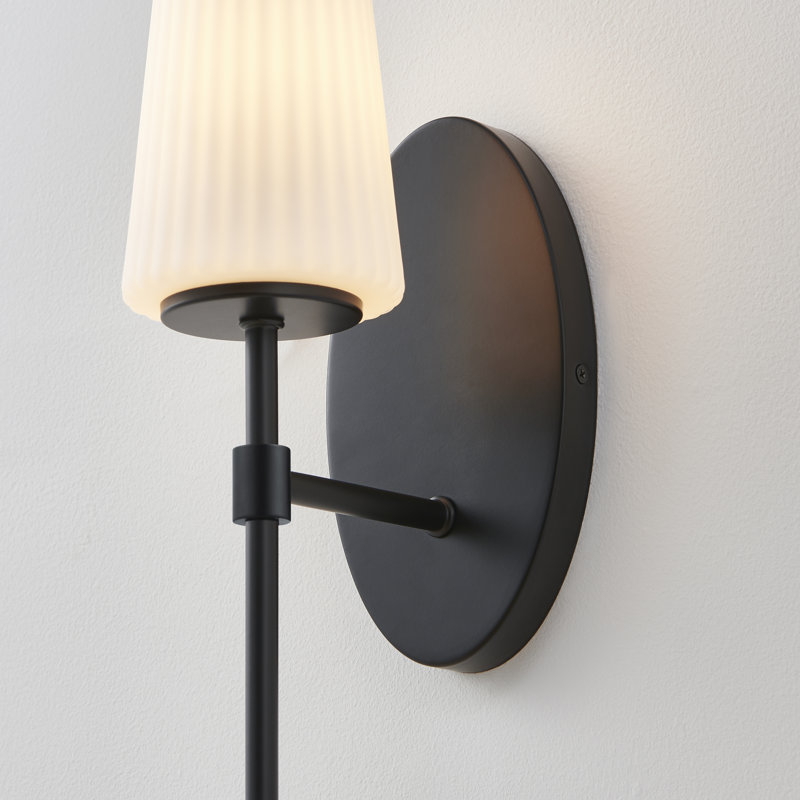 1- Light Frosted White Glass Wall Sconce, Matte Black