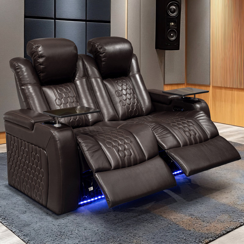 Causeuse de cinéma maison en cuir véritable 2 pièces, brun, Brun