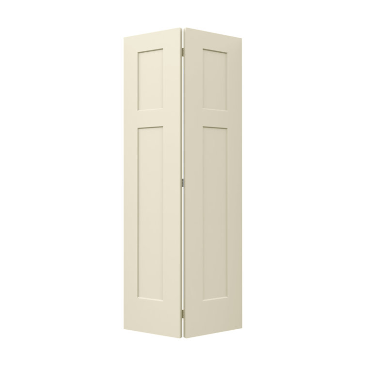 Molded Craftsman Manufactured Wood Primed Bifold Interior Door with Installation Hardware Kit