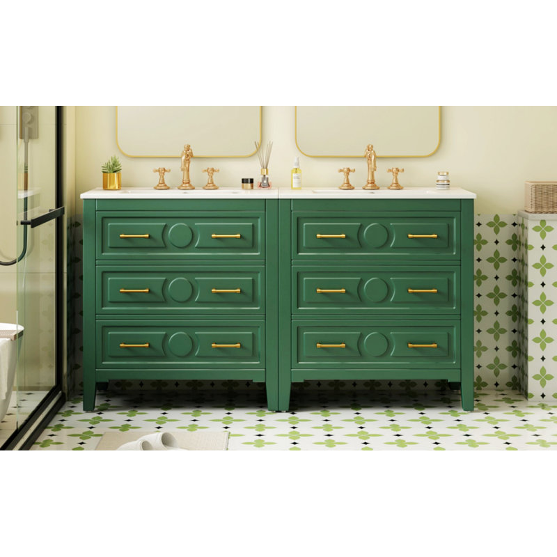 Meuble-lavabo autoportant avec tiroirs de rangement, Vert