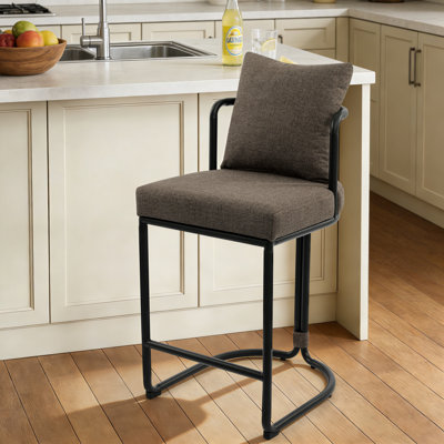 26'' Boucle Counter Stools With Backrest & Metal Frame, Modern Upholstered Bar Chairs For Kitchen Island