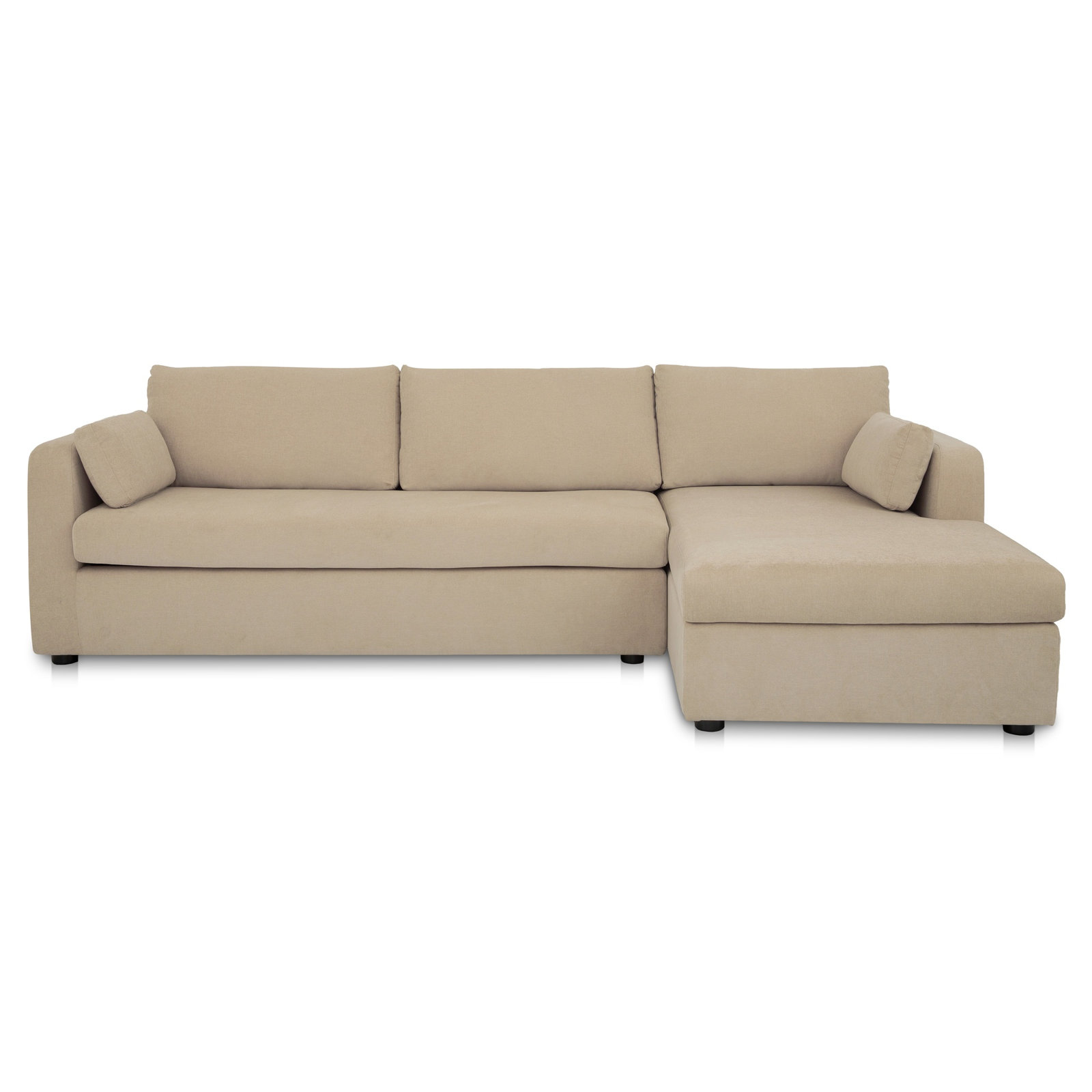 Sofa Bed with Storage Chaise, Beige Polyester, Right Hand Facing