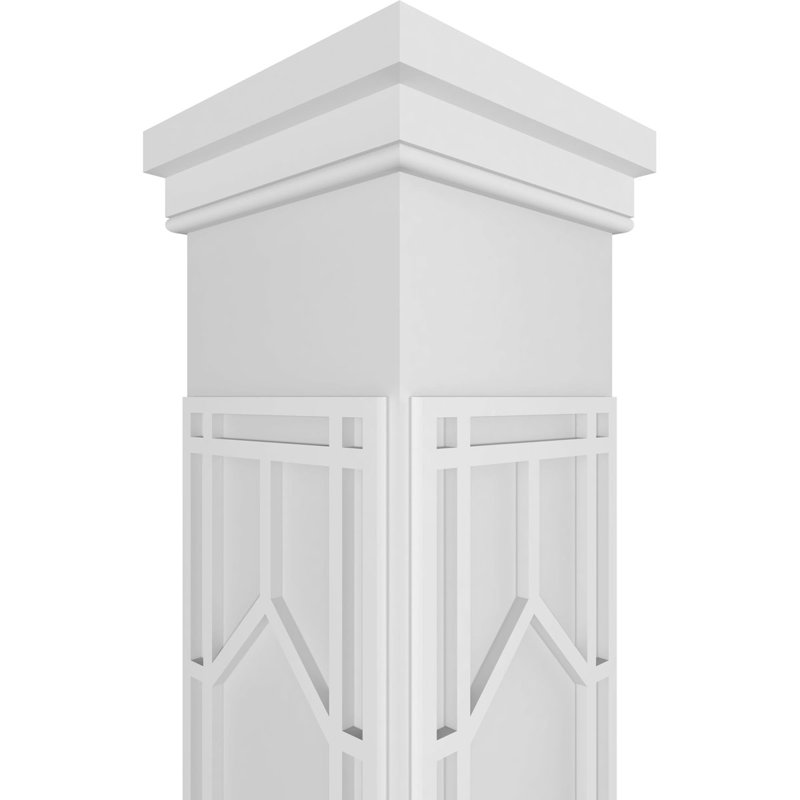 Craftsman Classic Square Non-Tapered Shaker Fretwork Column w/ Prairie Capital & Prairie Base, 120" H x 11.625" W x 11.625" D