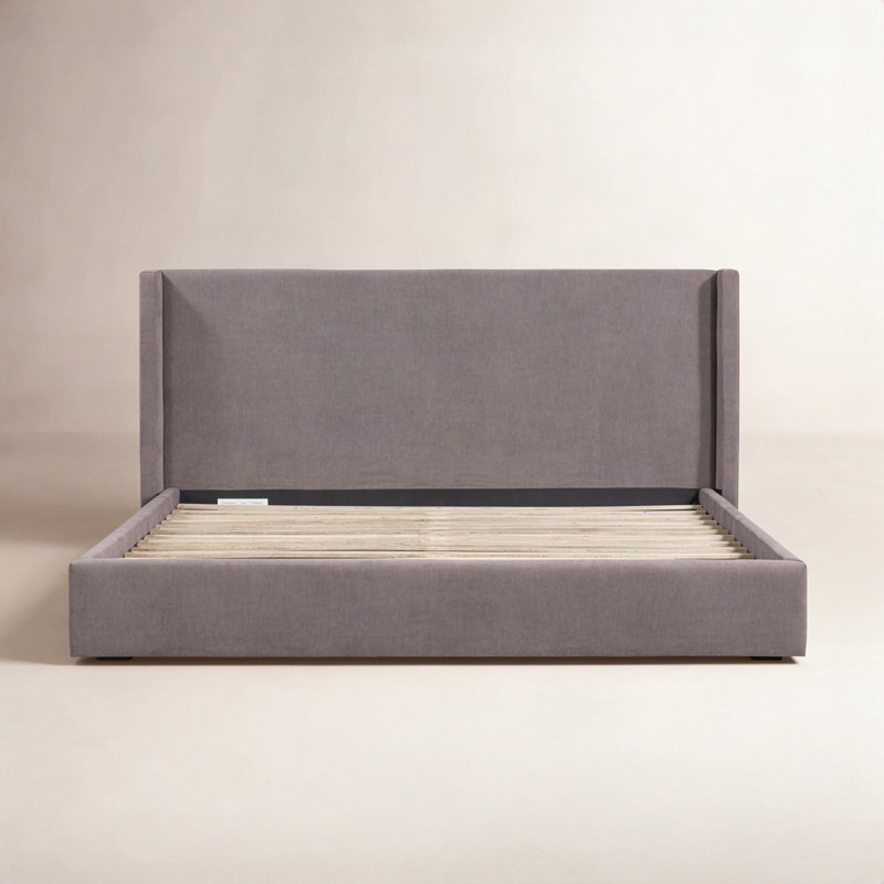 Mele NORDIC UPHOLSTERED ARM KING BED BROWN VELVET BLACK, Brown Velvet, King