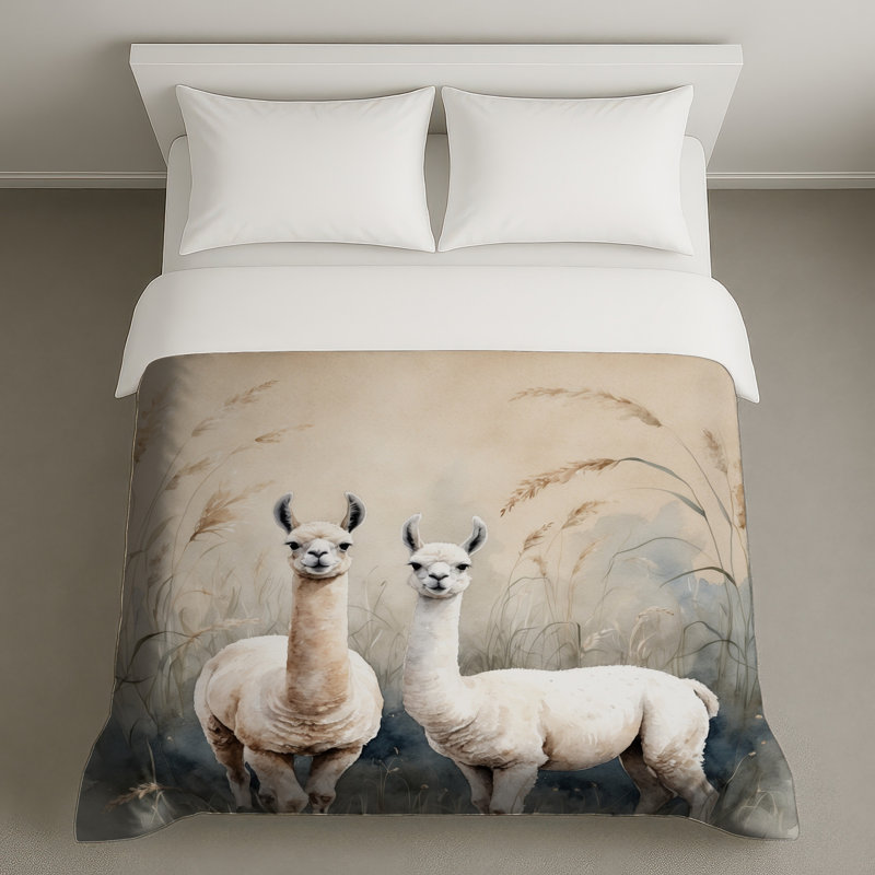 Deux lamas dans des housses de couette, Lit simple