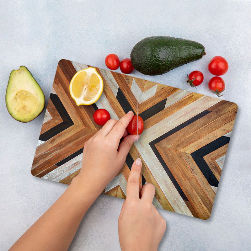 Flourish Tempered Glass Cutting Board, 7.9 x 11.8 inches | 100% Antibacterial, Easy-Clean Surface, Non-Slip Silicone Feet | Perfect for Food Prep & Serving, Durable & Stylish Kitchen Essential, Not Dishwasher Safe