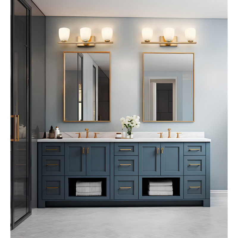 Coiffeuse Mateo, Doré, H 6,5 po x l 24 po x P 6,5 po, Trois lumières