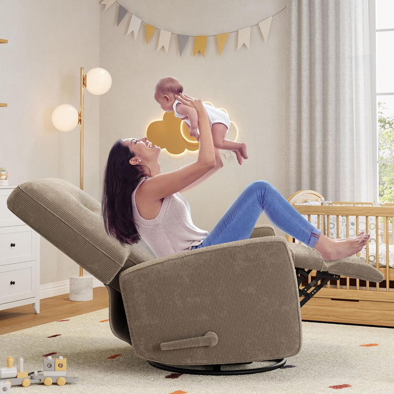 Fauteuil inclinable et pivotant à 360 °, fauteuil de chambre de bébé en velours côtelé pour petits espaces, Gris
