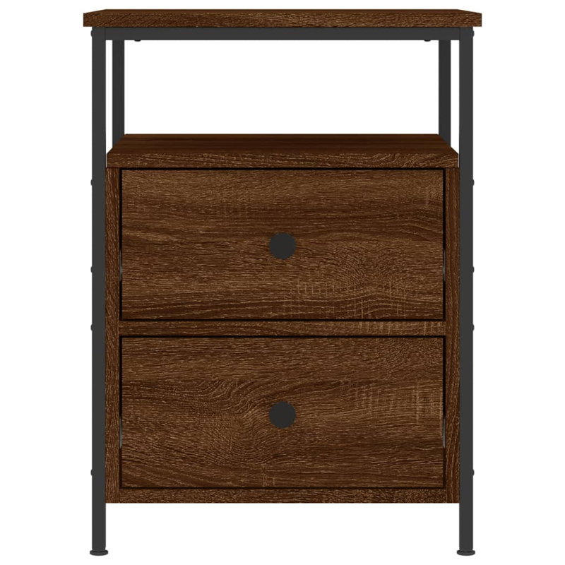 Dura 44cm W Iron Bedside Table, Brown Oak