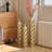 Semi-Handmade Metal Floor Vase Set Of 3 With Geometric Diamond Pattern, Gold-Plated Finish, Graduated Heights For Stylish Layered Decor.