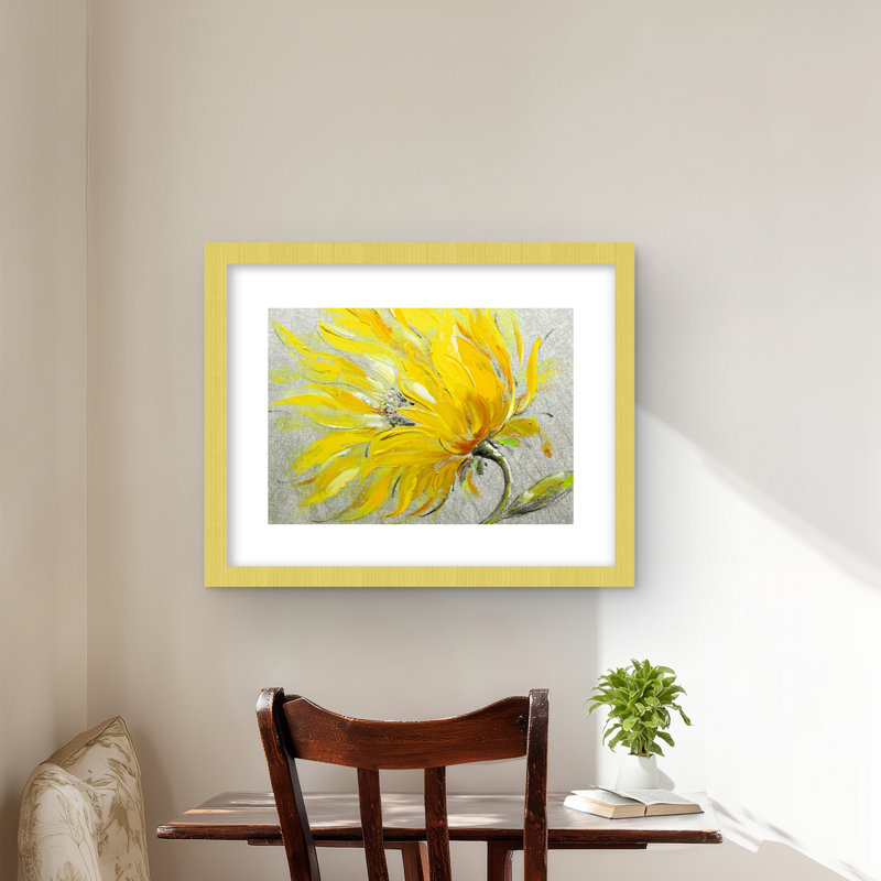 Reproduction matelassée encadrée fleur jaune | Décoration florale