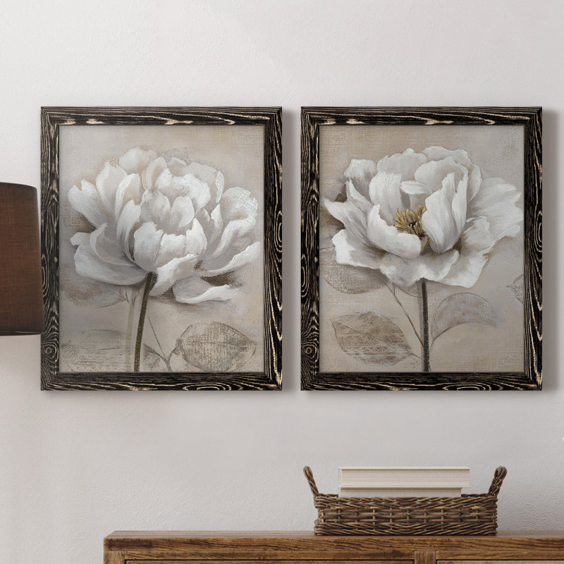 "Soft White I", ensemble de 2 reproductions d'art, H 24 po x l 36 po, Toile avec cadre photo sans passe-partout, Noir