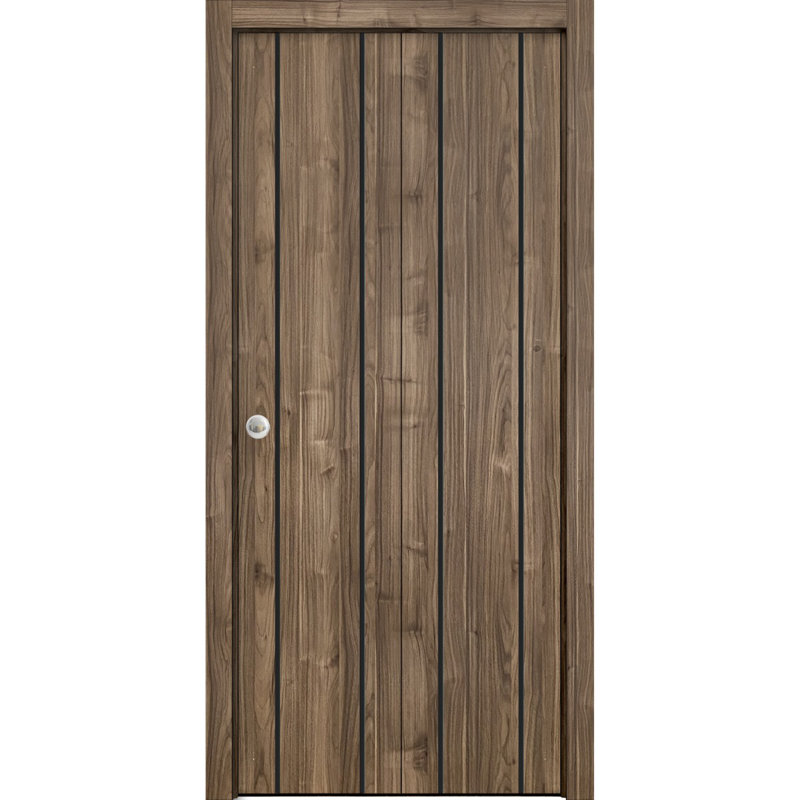 Porte pliante en bois massif massif, Noyer, 48 po x 96 po