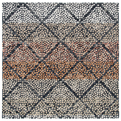 Brashear Geometric Wool Navy/Ivory Area Rug