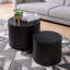 Ensemble de 2 tables basses gigognes, table basse ronde moderne avec pieds antidérapants, table d'appoint en bois pour salon, chambre à coucher, bureau, balcon, terrasse, petit espace, sans assemblage, noir mat