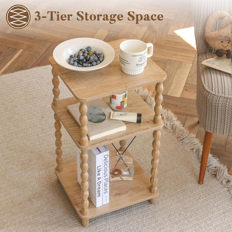 Small 3-Tier Open Shelf Side Table - White (Bedside/Living Room/Bedroom/Office Small Spaces), Rustic Walnut
