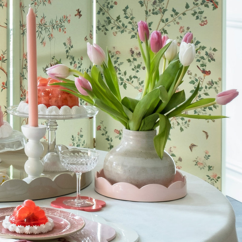 Plateau festonné 8,5 x 8,5, Rose pâle