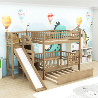 Bunk Bed with Storage Staircase, Slide and Trundle
