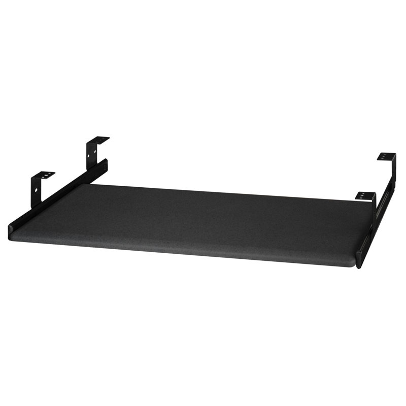 Adjustable Black Metal and Wood Keyboard Shelf with Drawer