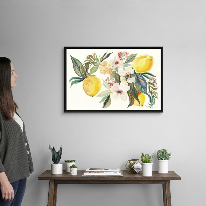 Reproduction d’art sur toile, "Citrus Summer I" par Kristy Rice, H 22 po x l 32 po x P 1,75po, Cadre flottant noir