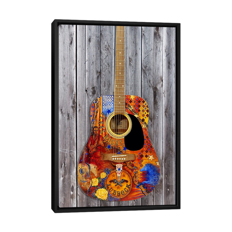 Texas Rocks Flag Guitar_1PC6, 48" H x 32" W, Black Floater Framed