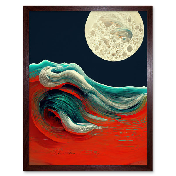 Wee Blue Coo Full Moon Ocean Waves Swirl Abstract - Print | Wayfair.co.uk